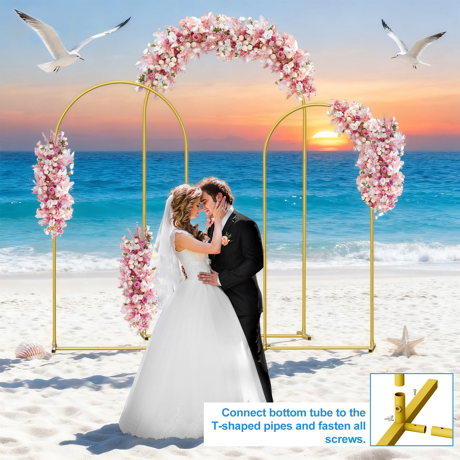 Set of 3 Metal Arch Backdrop Stands (7.3FT, 6.6FT, 6FT) - Wedding Arch Frame for Ceremony