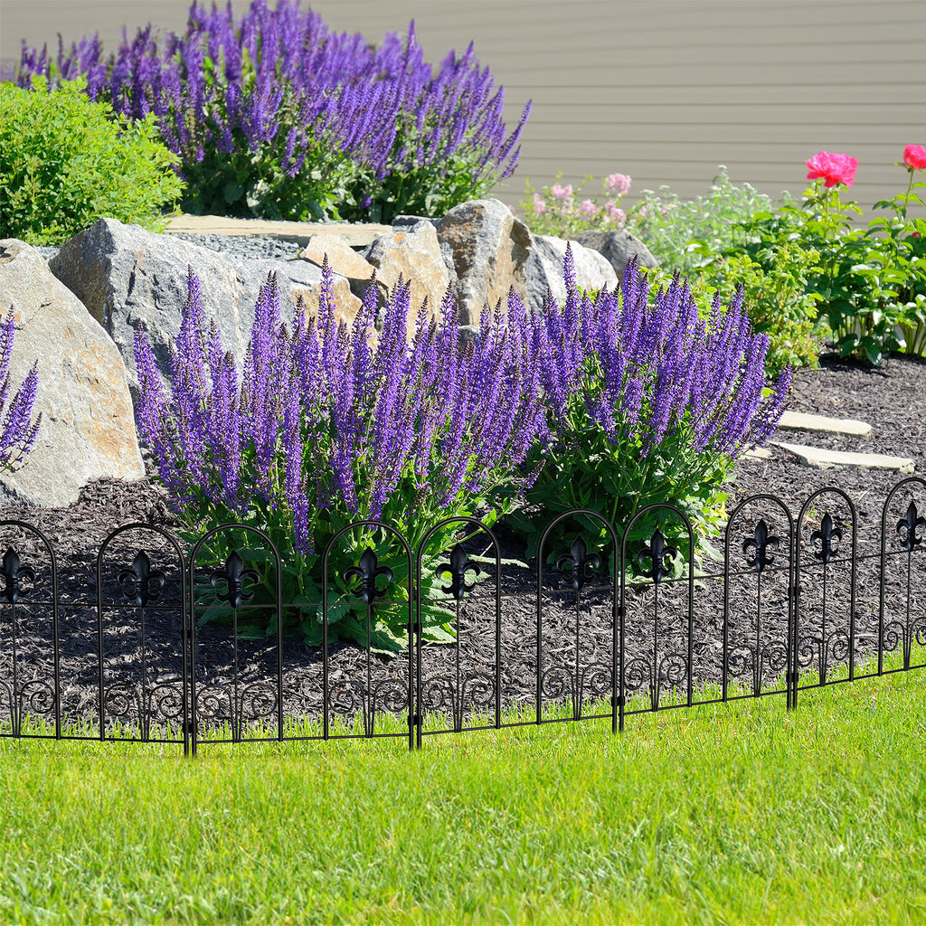 20-Pack Decorative Garden Fence, 16.5"H Fleur-de-lis Animal Barrier for Patio & Yard, Rustproof Metal Wire,