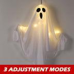 Halloween Hanging Ghost Decorations, Light Up White Ghost with Warm LED Lights, Spooky Hanging Ghost Ornaments for Indoor/Outdoor Yard, Porch, Tree Party Decor, 19.6in
