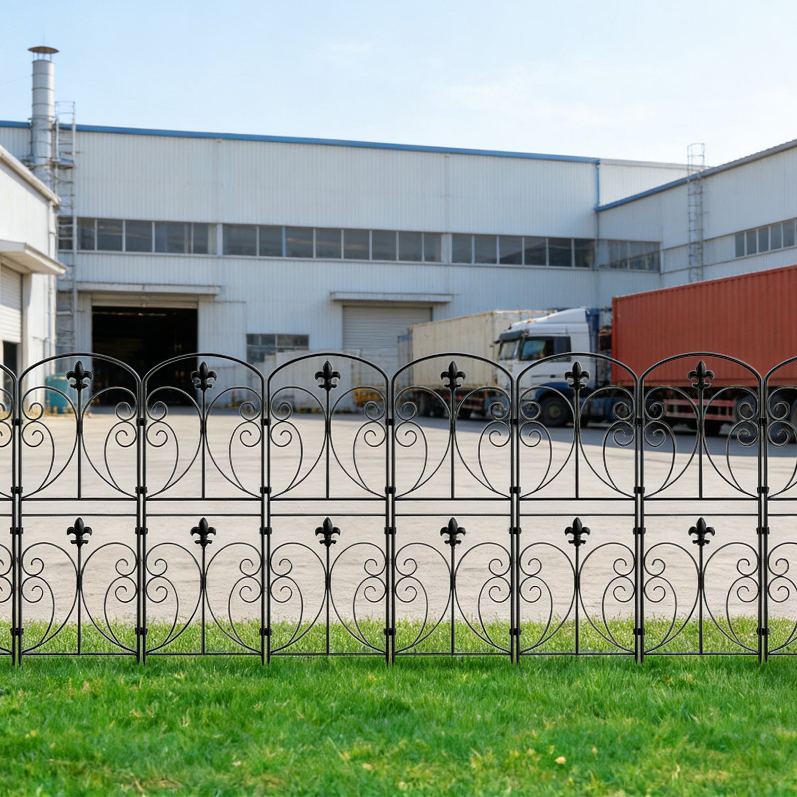 No-Dig Decorative Garden Fence with Gate - Fleur-de-Lis Rustproof Metal Border - Animal Barrier for Patio,