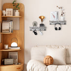 Wall Coat Rack with Hooks Wall Mounted Coat Rack with Hooks Set of 2 Farmhouse Coat Key Hooks with Storage Shelf Hanging Shelves for Entryway Bedroom Bathroom Living Room, Rustic White