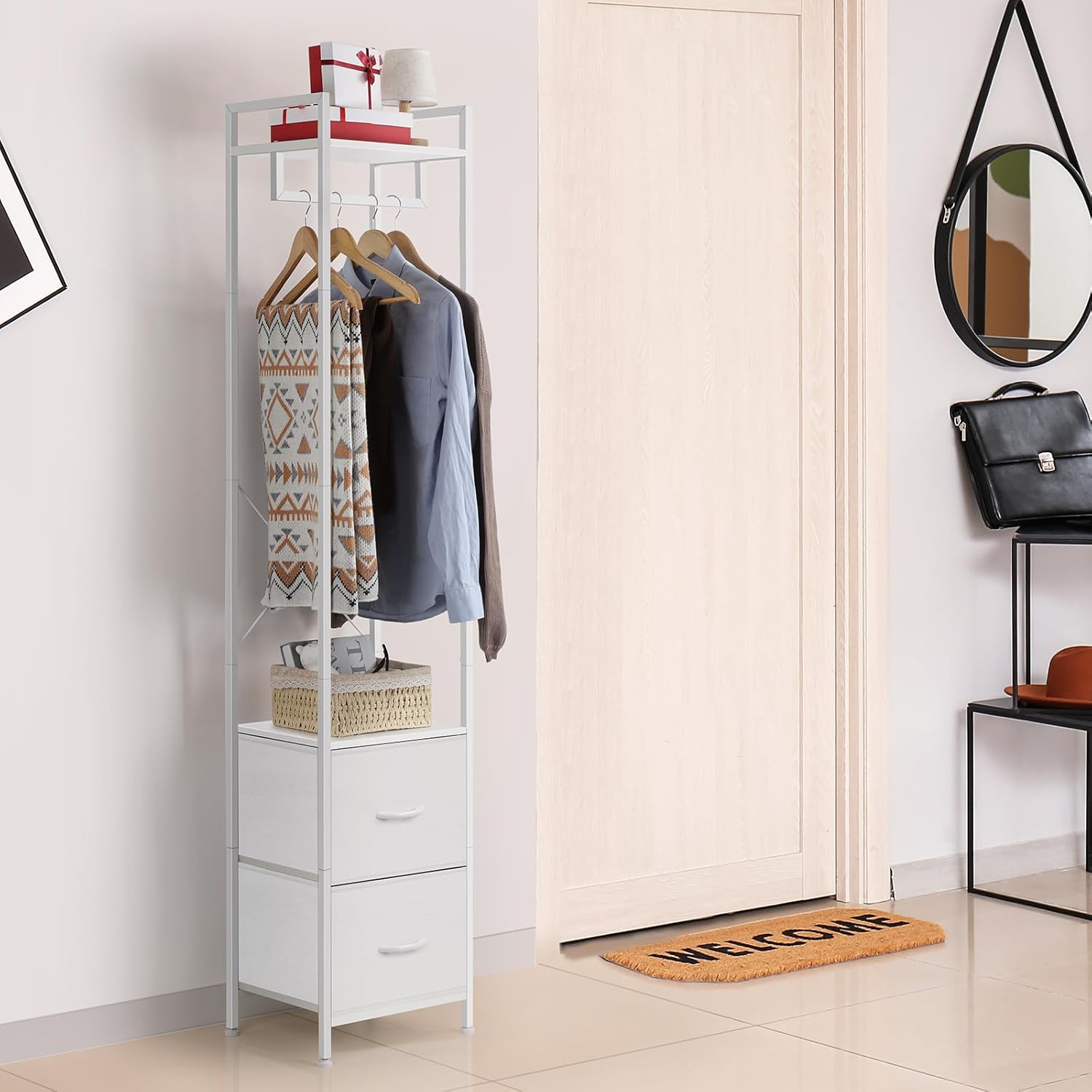 3-in-1 Clothes Rack w/ Drawers - Heavy Duty Garment Rack & Freestanding Closet Organizer, White