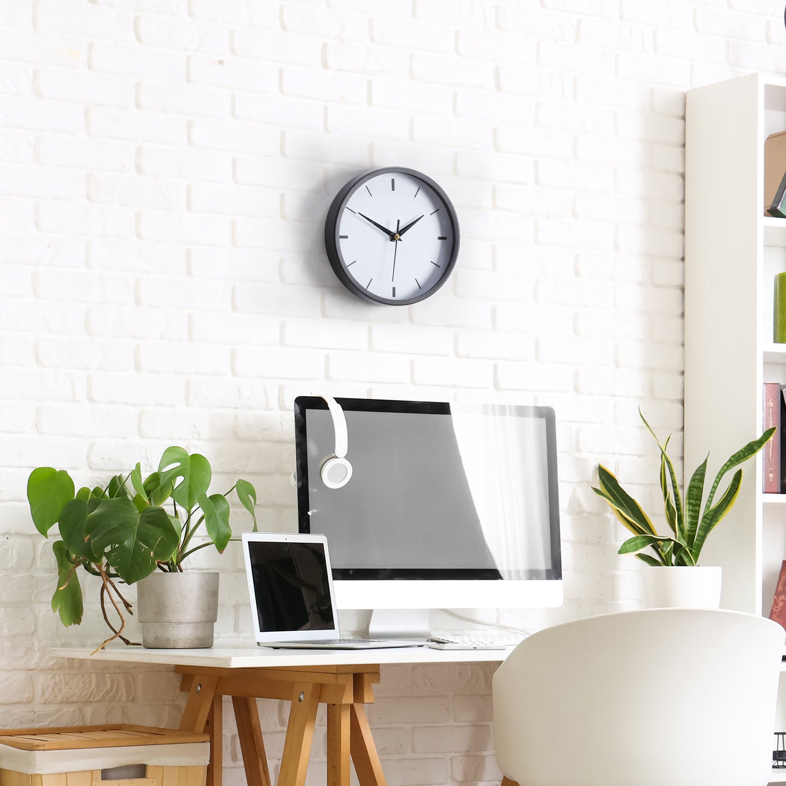 8-Inch Silent Wall Clock - Non-Ticking Modern Battery Operated Small Clock for Bedroom, Kitchen & Office (White),