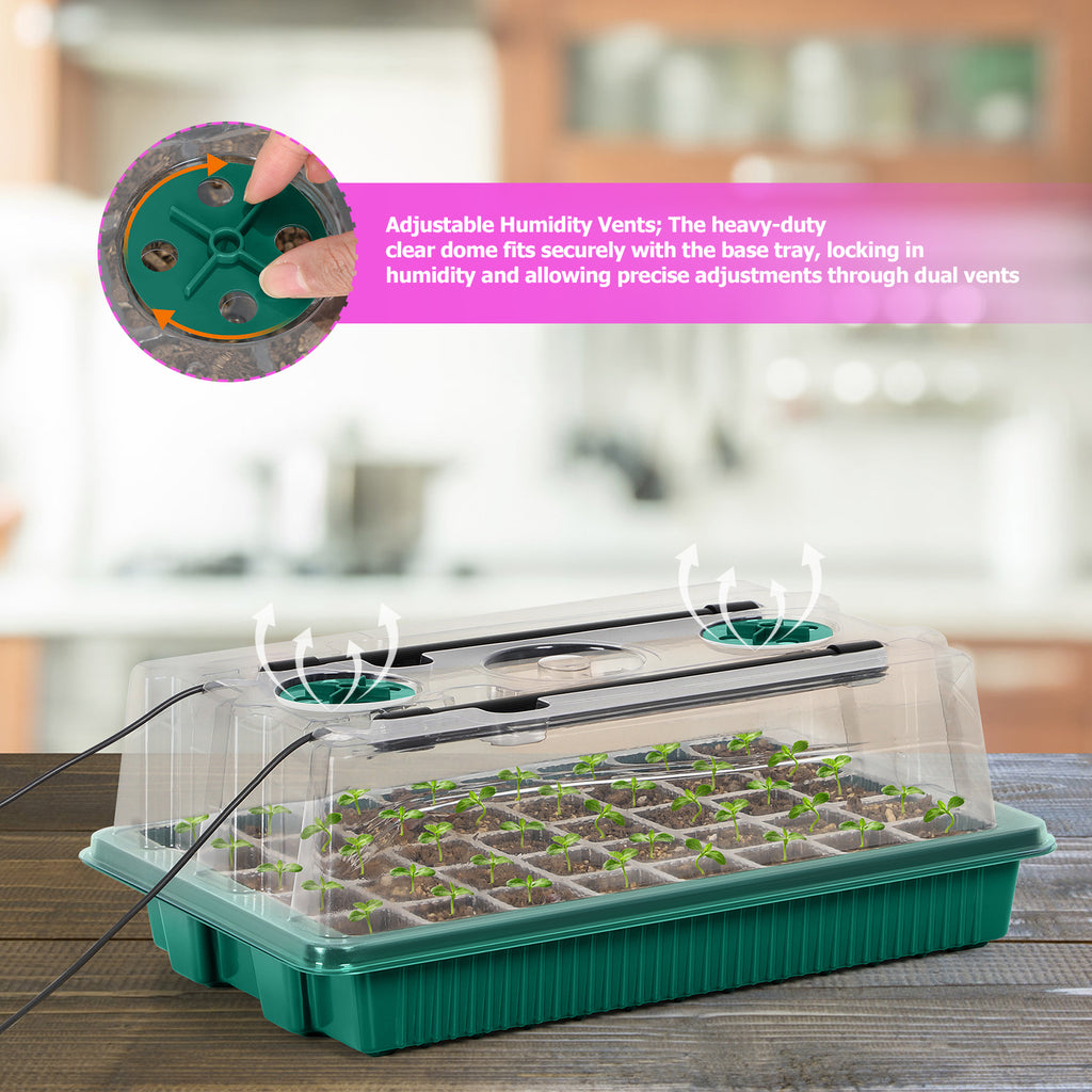Seed Starter Tray with Grow Light, 2pcs 80 Cells Seedling Tray Kit with Humidity Hood and Drainage Hole, Adjustable Light & Timing, Perfect for Indoor Seed Cultivation
