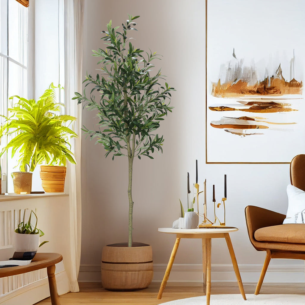6FT Artificial Olive Tree - Lifelike Faux Potted Silk Tree with Realistic Trunk - Modern Home & Office Indoor Decoration