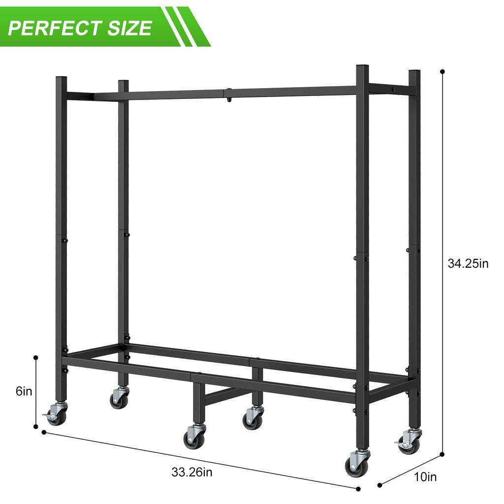 2.6ft Outdoor/Indoor Firewood Storage Rack with Wheels, Heavy-Duty Metal Log Cart for Patio & Fireplace, Matte Black,