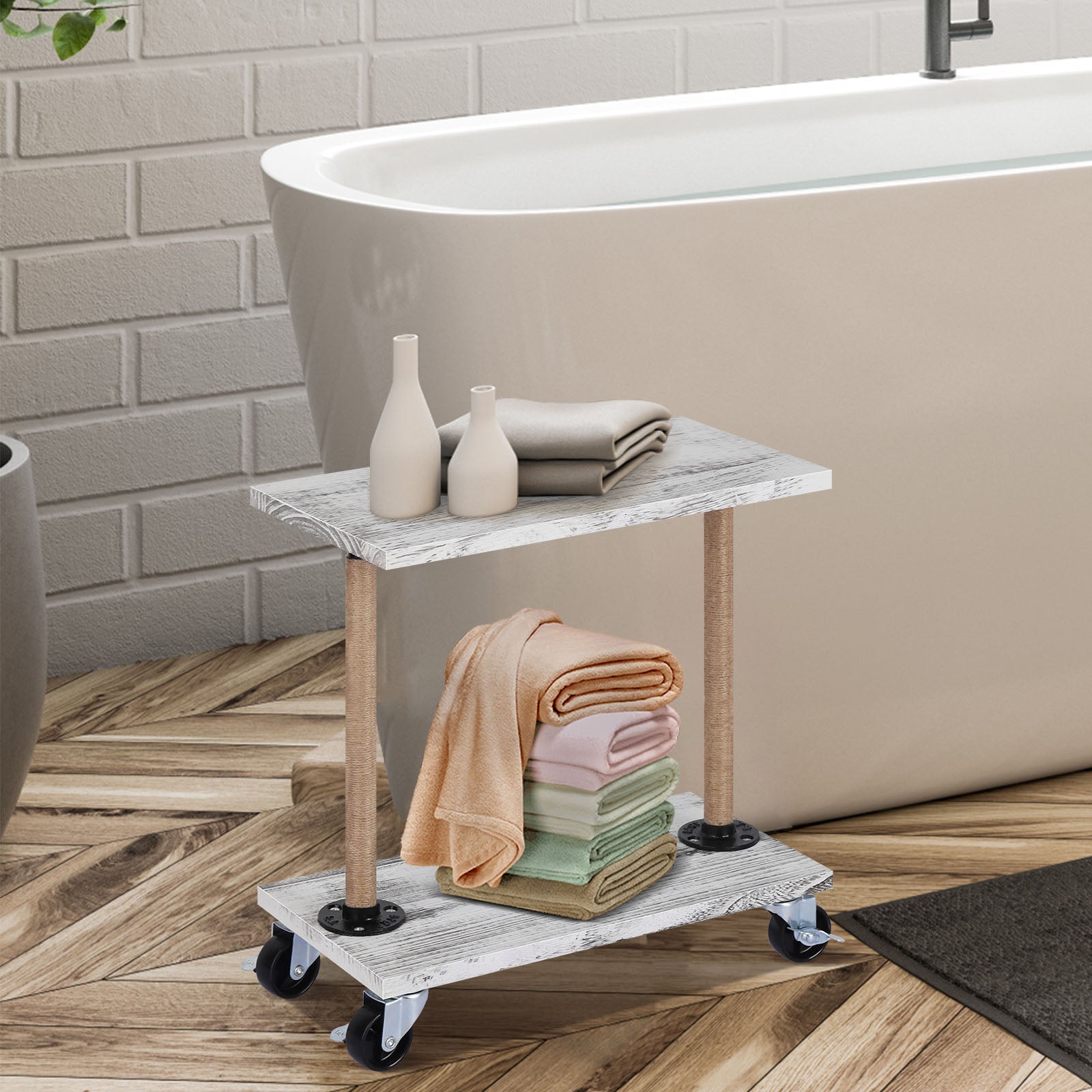Rolling Narrow End Table for Livingroom Sofa Side Table with Wheel Wood Small Nightstand Table for Bedroom Living Room Sofa Office
