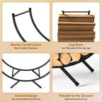 33 Inch Curved Firewood Rack, Powder-Coated Metal Fireplace Log Holder, Heavy Duty Indoor/Outdoor Firewood Storage Rack for Fireplace, Patio, Backyard, Black