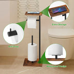 Rustic Industrial Free-Standing Toilet Paper Holder â€“ 3-in-1 Bathroom Organizer with Storage Shelf & Reserve