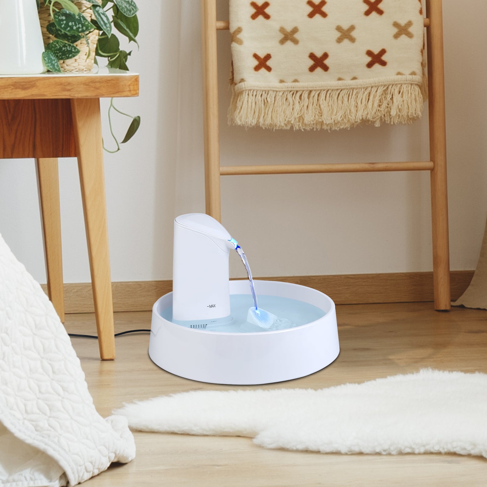 1.5L Cat Fountain LED Pet Water Fountain Ultra Quiet Automatic Pet Water Dispenser with Adjustable Water Flow and Activated Carbon Filter for Dogs, Cats, Birds and Small Animals  White