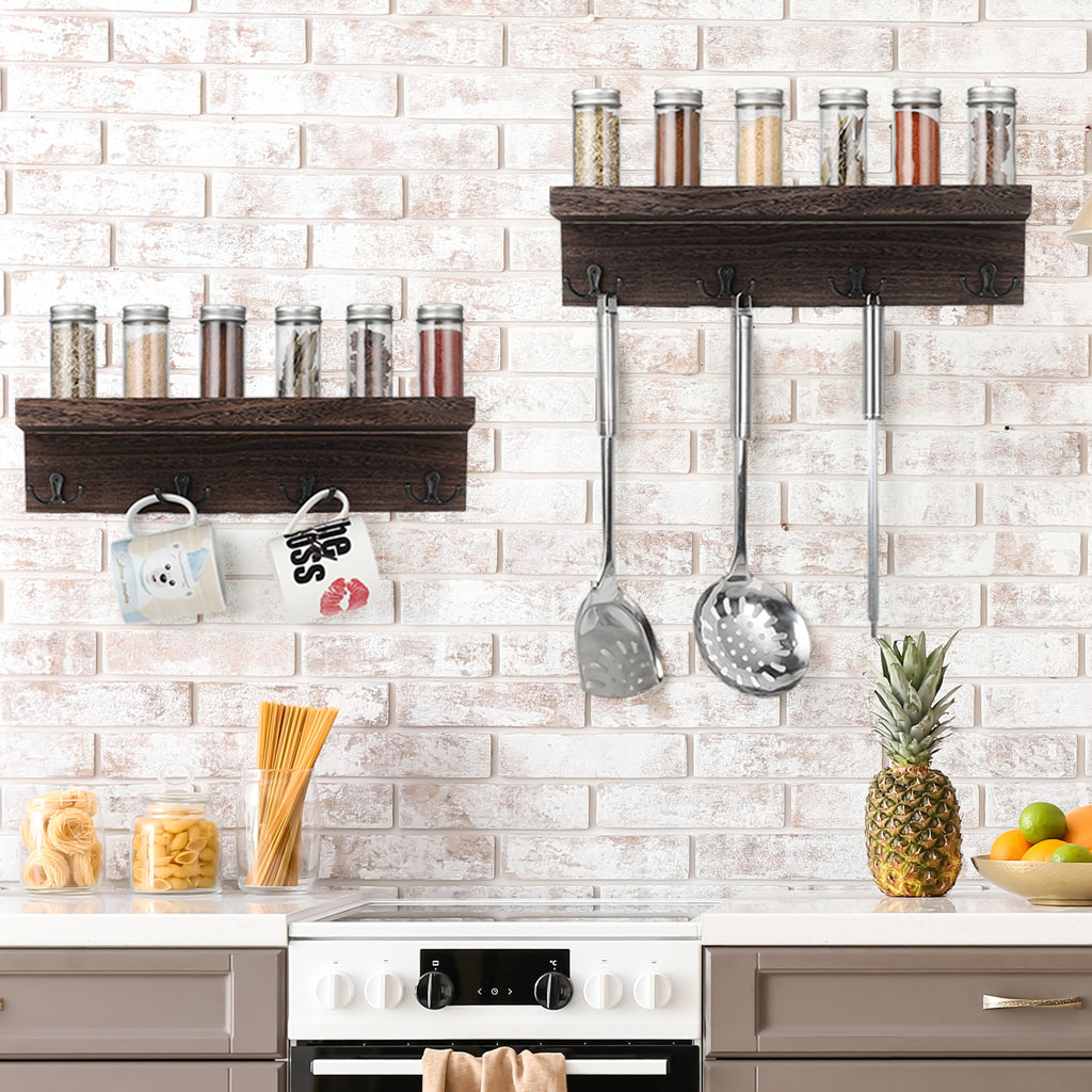 Wall Coat Rack with Hooks Wall Mounted Coat Rack with Hooks Set of 2 Farmhouse Coat Key Hooks with Storage Shelf Hanging Shelves for Entryway Bedroom Bathroom Living Room, Rustic White