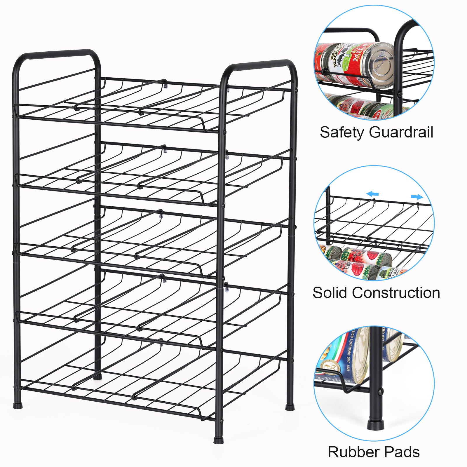 5-Tier Stackable Can Rack Organizer, Metal Pantry Can Storage Dispenser for Kitchen Cabinet