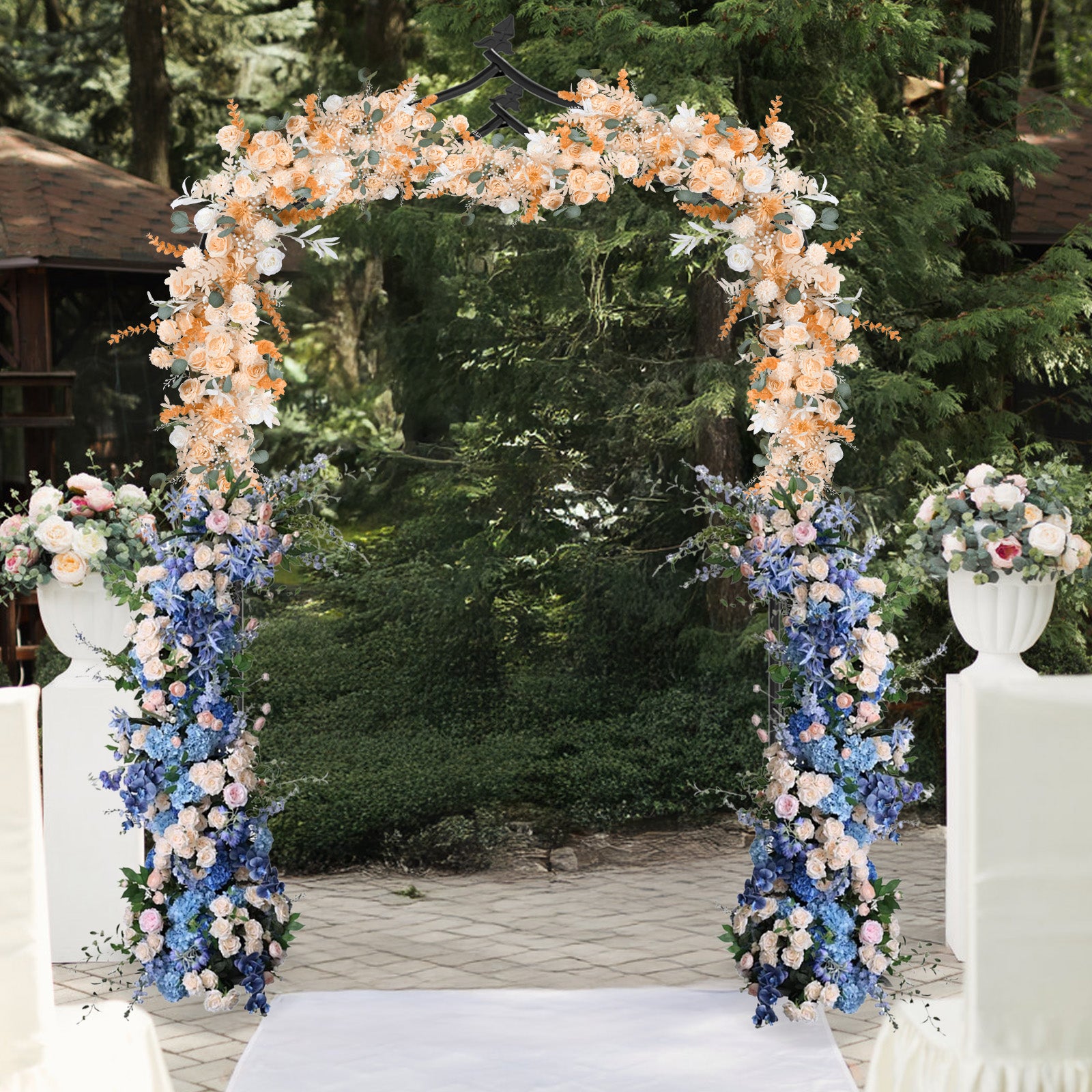 7FT Metal Garden Arch with Ground Stakes - Pointed Gothic Trellis - Durable Backdrop Stand for Party & Wedding Decor