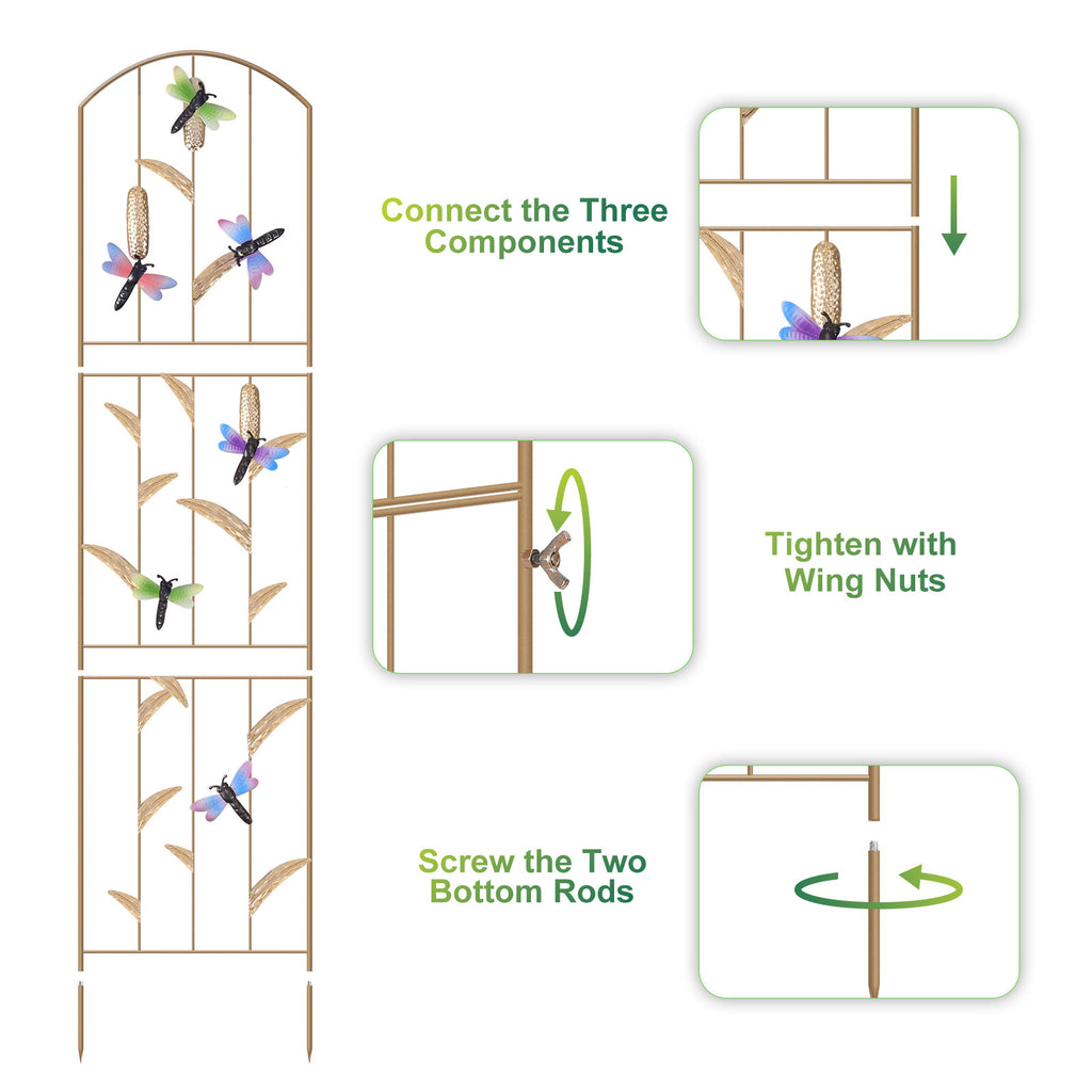 2-Pack Dragonfly Garden Trellis - 52inch Rustproof Metal Plant Support - Decorative Arched Trellis for Climbing Flowers & Vines