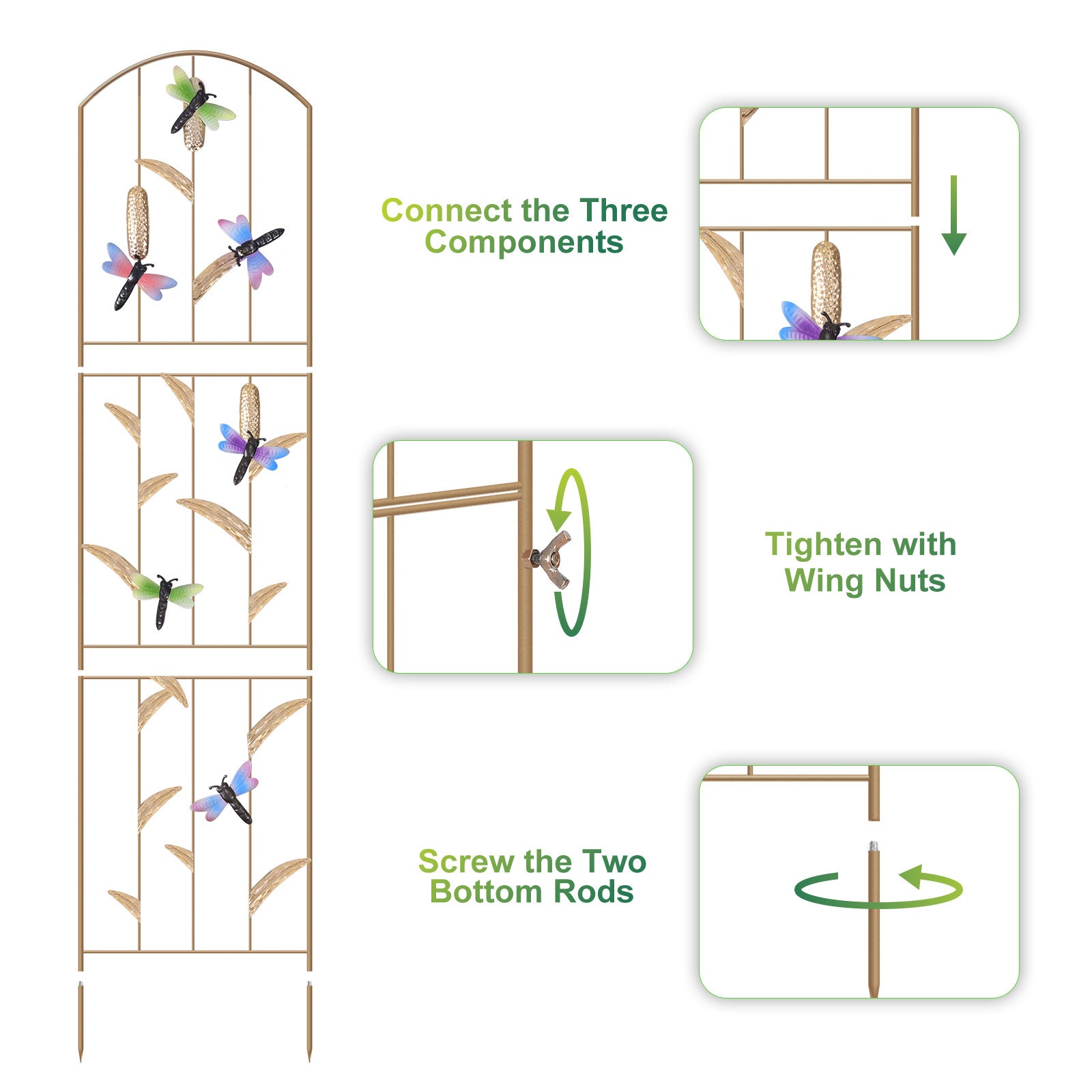 2-Pack Dragonfly Garden Trellis - 52inch Rustproof Metal Plant Support - Decorative Arched Trellis for Climbing Flowers & Vines
