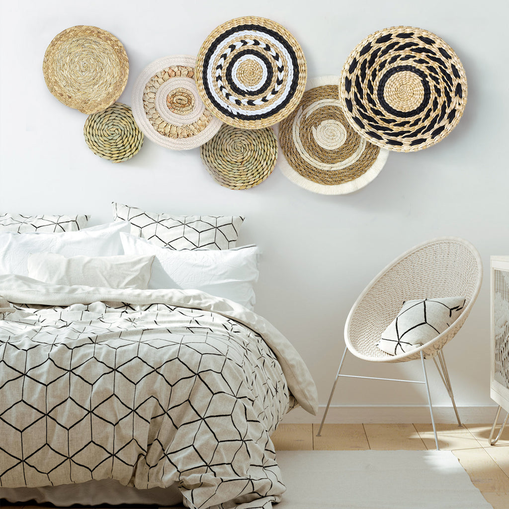 7-Piece Boho Woven Wall Decor Set, Round Circular Seagrass Wall Hanging Art for Living Room & Bedroom