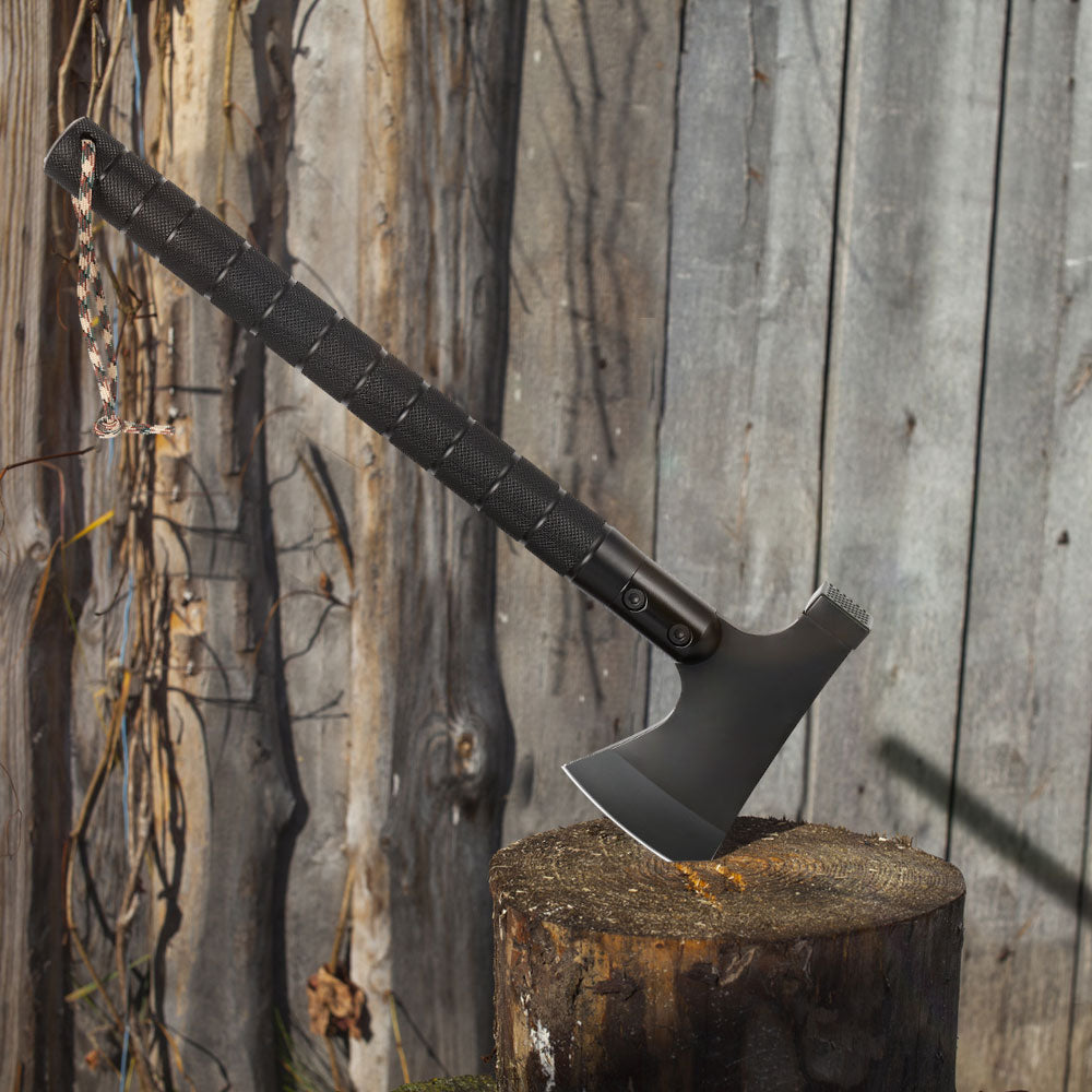 Survival Camping Axe Multi-Tool Set, Tactical Throwing Hatchet with Hammer, Whistle, and Flint for Hiking and Outdoor Adventure,