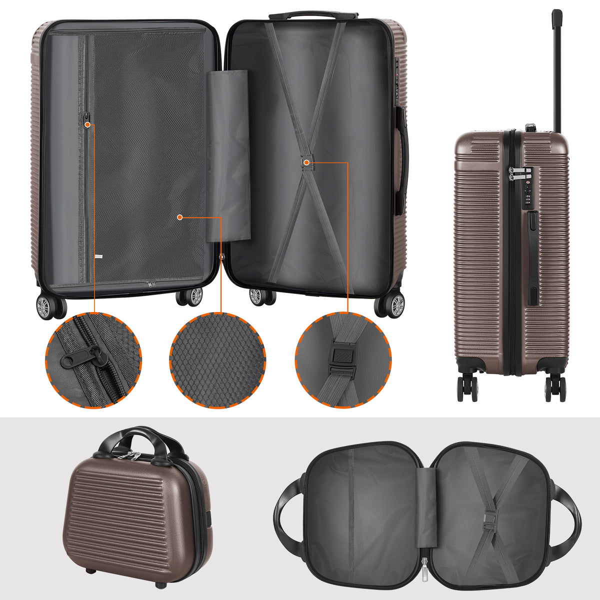 5-Piece Hardside Luggage Set - 12/14/20/24/28 Inch ABS+PC Suitcases with TSA Locks & Spinner Wheels, Lightweight Travel Luggage for Family Trips & Business (Blue)