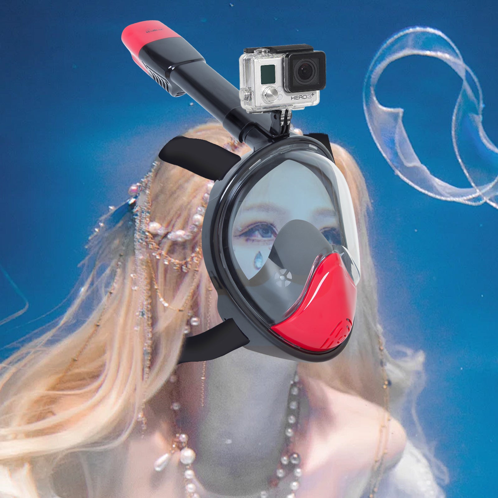 Full Face Snorkel Mask with Latest Dry Top System, Foldable 180 Degree Panoramic View Snorkeling Mask with Camera Mount Safe Breathing Anti-Leak Anti-Fog