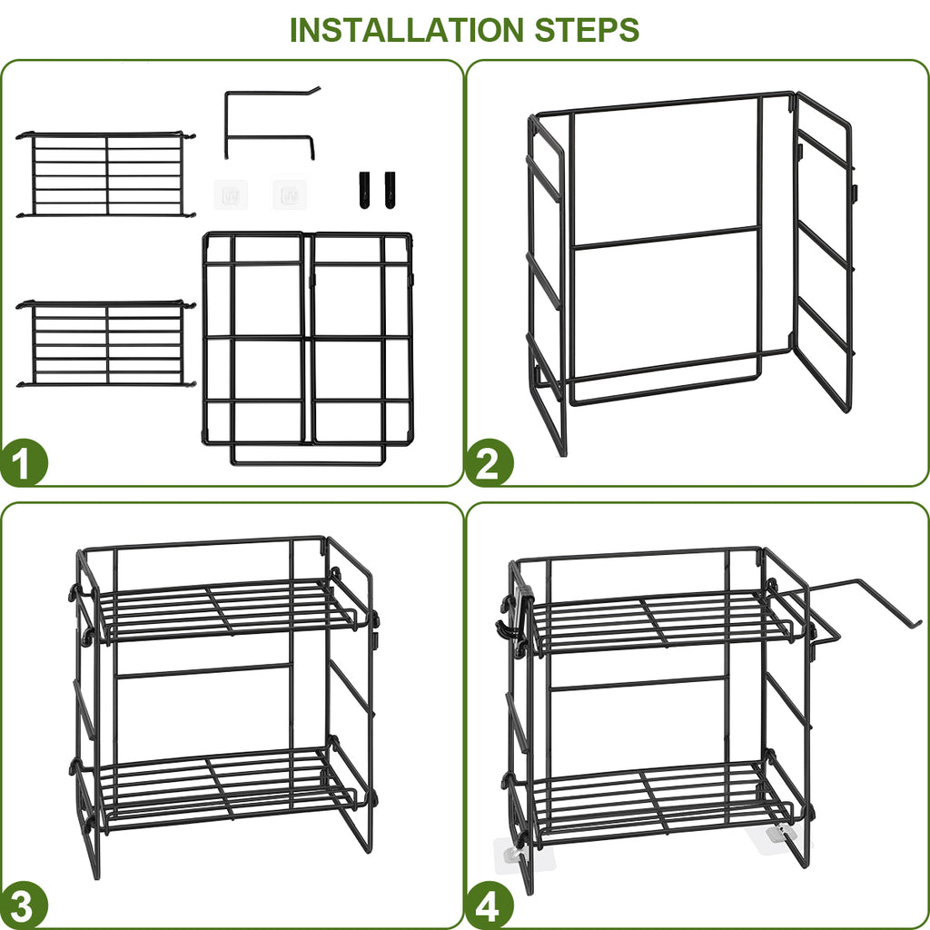 2 Pack Toilet storage cabinet, Bathroom Organizers, 2-Tier Over Toilet Storage, Floating Shelves with 2 Hooks & Paper Holder, Wall Mounted Shelf Furniture, Cool Accessories & Decor, Gifts for Women, Mothers Day (Black)