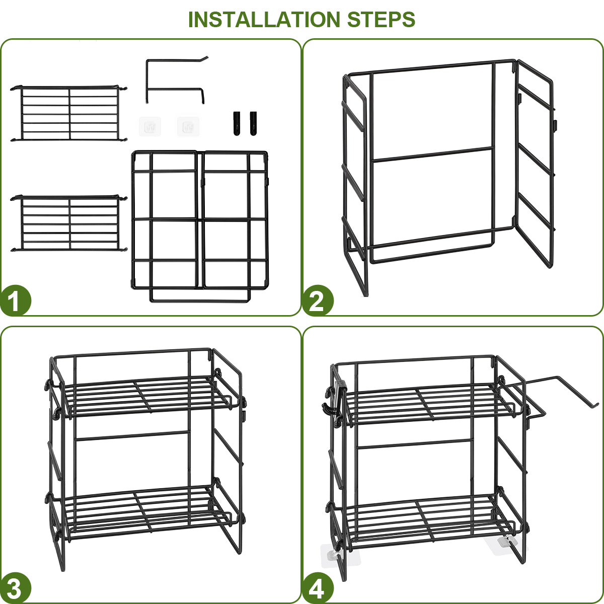 2 Pack Toilet storage cabinet, Bathroom Organizers, 2-Tier Over Toilet Storage, Floating Shelves with 2 Hooks & Paper Holder, Wall Mounted Shelf Furniture, Cool Accessories & Decor, Gifts for Women, Mothers Day (Black)