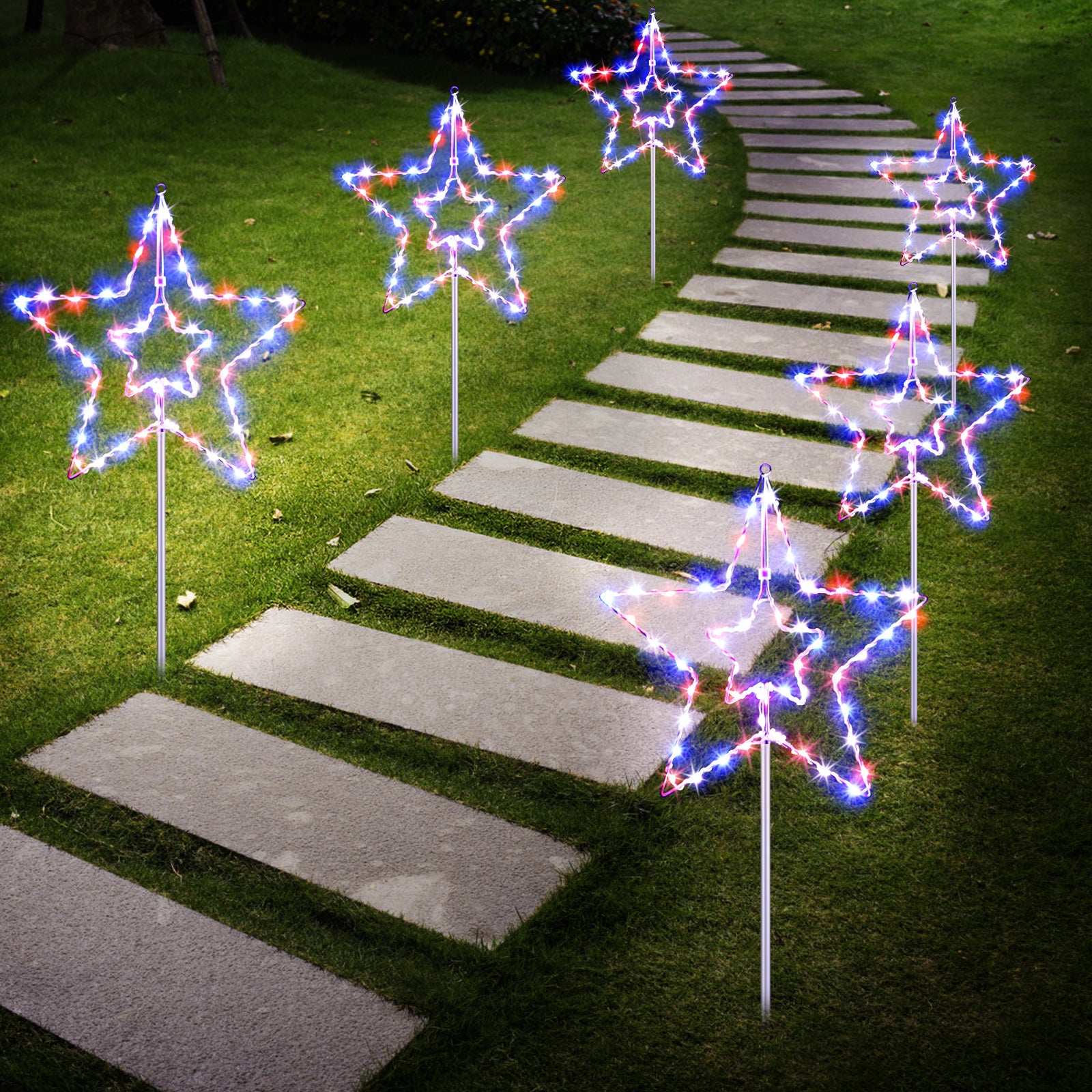 3-Pack Solar Star Pathway Lights, Large Multi-Colored Outdoor Garden Stake Lights for Walkway, Yard, and Patio,