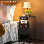 Set of 2 C-Shaped Side Tables with Charging Station & Storage Bag, Slide-Under Couch Snack Tables for Living Room & Bedroom,