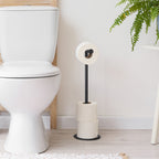 Free Standing Toilet Paper Holder Stand, Matte Black Stainless Steel Floor Tissue Roll Storage Rack, Reserve Roll Storage Design Holds Up to 5 Rolls for Bathroom Washroom