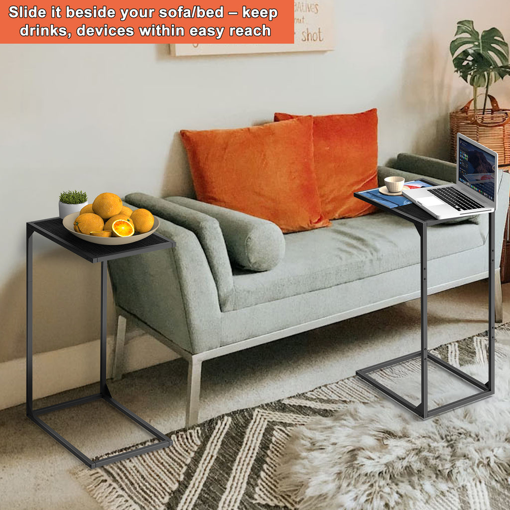 C-Shaped Side Tables for Small Spaces (Set of 2) - Black Industrial Snack Table, Sofa & Bedside Use