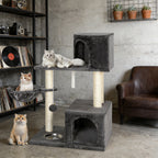 37'' Multi-Level Cat Tree Condo - Plush Activity Center with Scratching Posts, Hammock, and Feeding Bowl