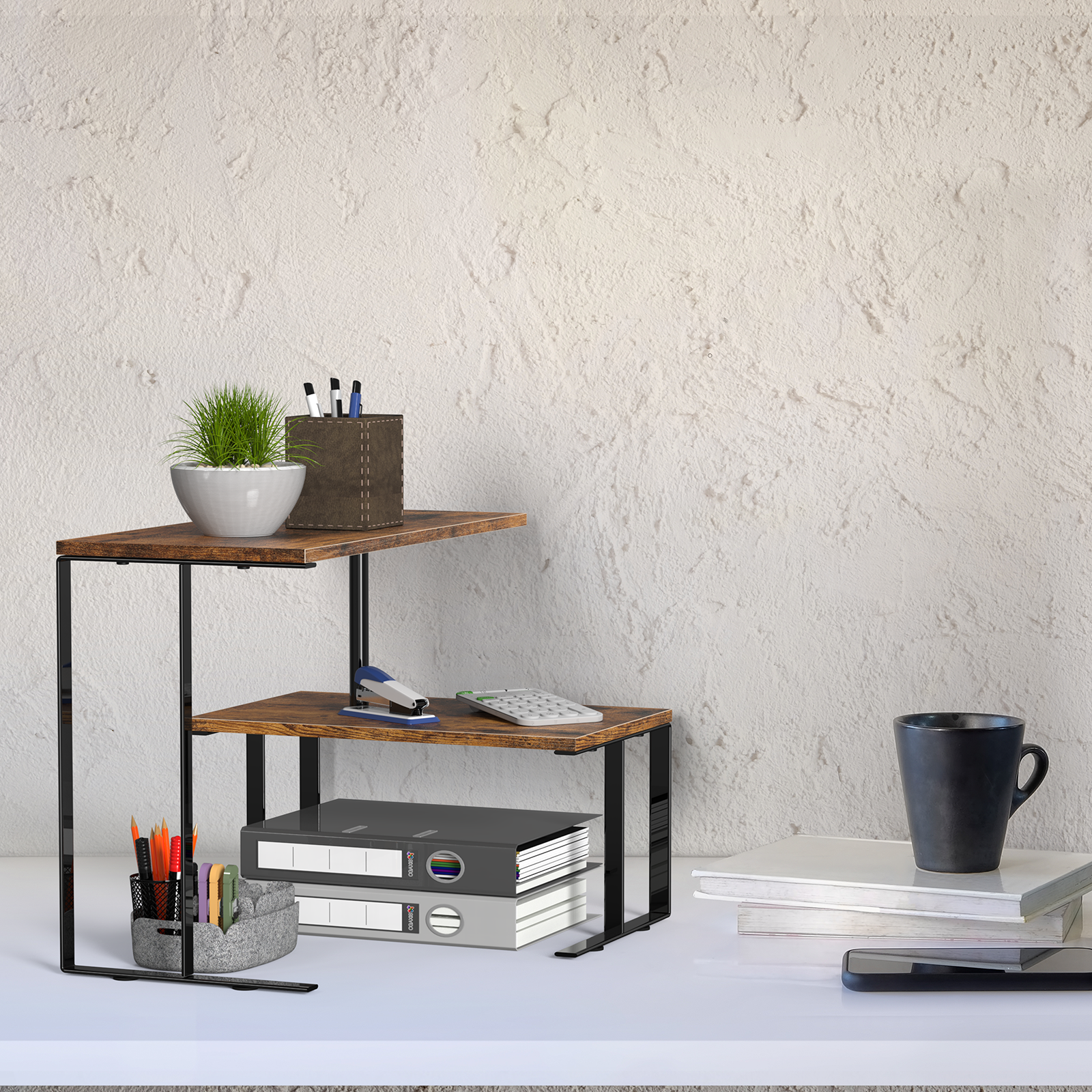 360Â¡Ã£ Rotating Corner Desk Organizer - 2-Tier Desktop Display Rack & Countertop Storage for Office & Kitchen,