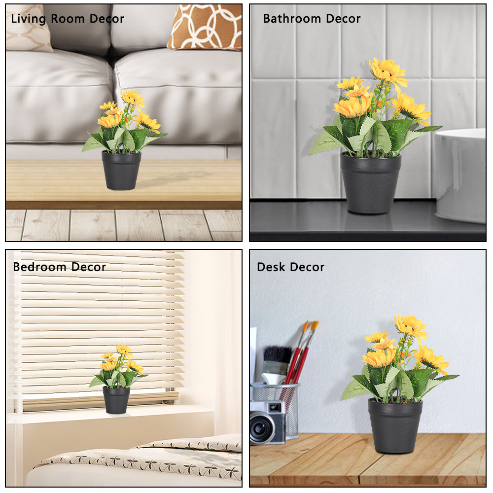 Artificial Sunflower Bonsai Potted Plant, Small Faux Floral Decoration for Home Office Desktop & Table Centerpiece