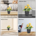Artificial Sunflower Bonsai Potted Plant, Small Faux Floral Decoration for Home Office Desktop & Table Centerpiece