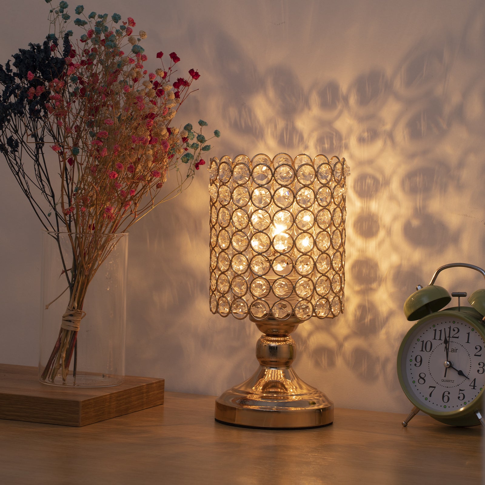 Elegant Small Crystal Gold Desk Lamp, Modern Bedside Nightstand Lamp for Kids' Room & Living Room