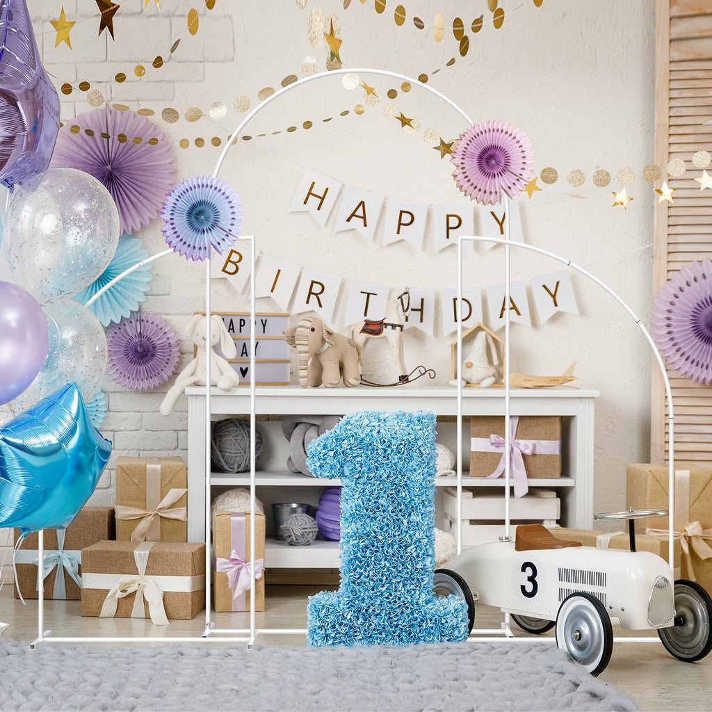 Set of 3 Metal Arch Backdrop Stand, 7.2FT & 2PCS 5FT White Arched Wedding Arch Frame, Heavy Duty Round Pipe Balloon Flower Arch Stand for Wedding Birthday Baby Shower Graduation Ceremony Party Decor