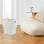 Rustic Blue and White Wood Wastebasket - Farmhouse Style Torched Timber Garbage Bin for Home and Office