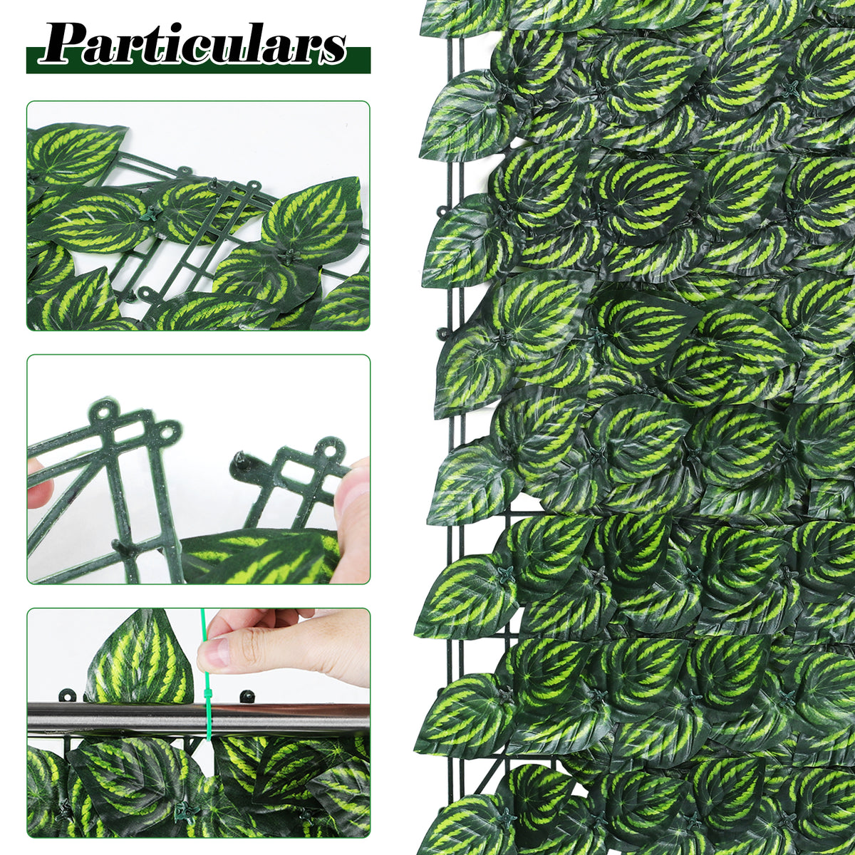 Artificial Ivy Privacy Fence Screen, Inch Artificial Faux Ivy Hedge, Expandable Faux Privacy Fence with Zip Ties Decoration for Outdoor Garden, Color Printing Watermelon Leaves