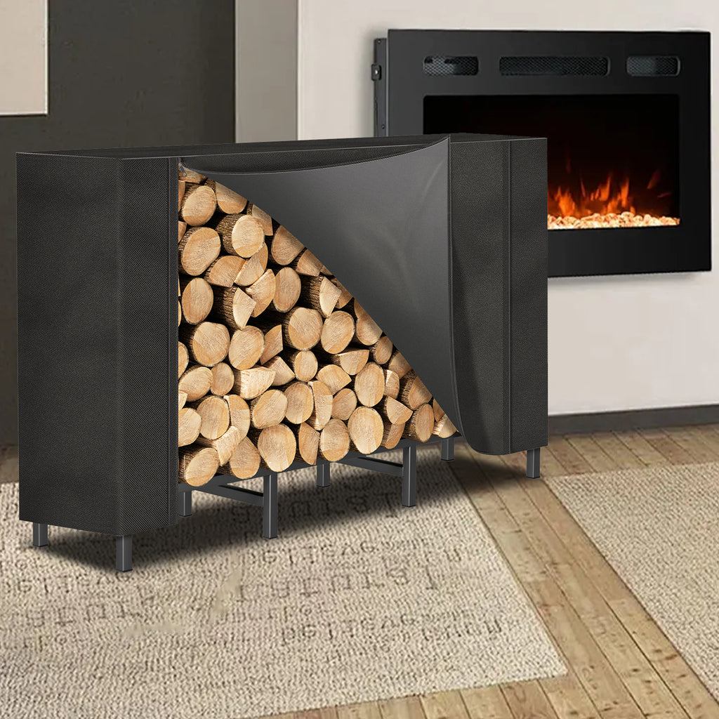 Firewood Rack with Cover - Heavy Duty Outdoor Log Holder & Storage Stand, Black