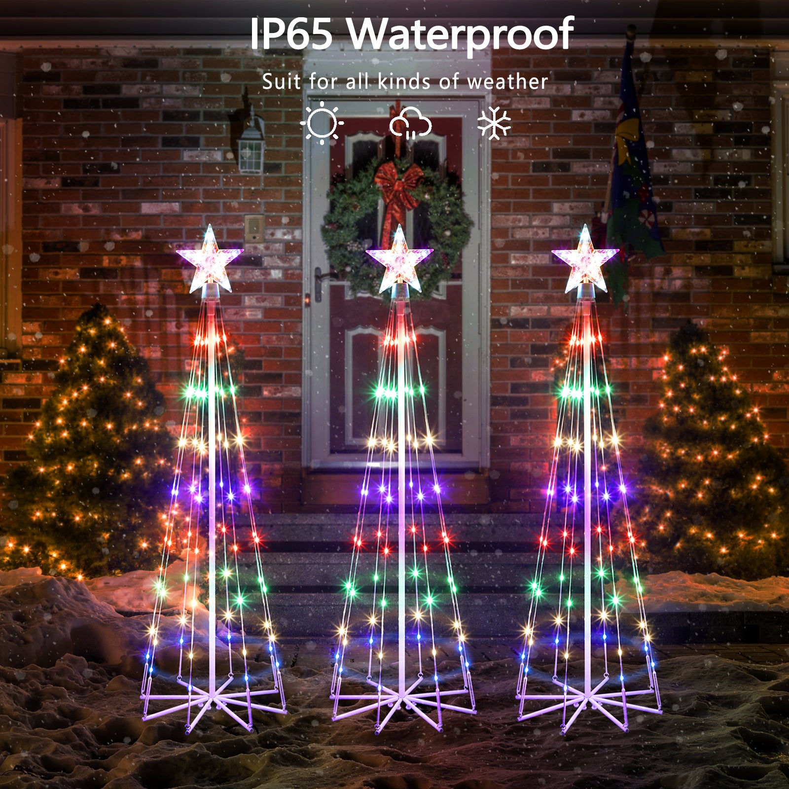 3-Pack 4ft RGB Color Changing Christmas Trees, Smart Cone Trees with Star Topper, Indoor/Outdoor Glowing Holiday Decor,