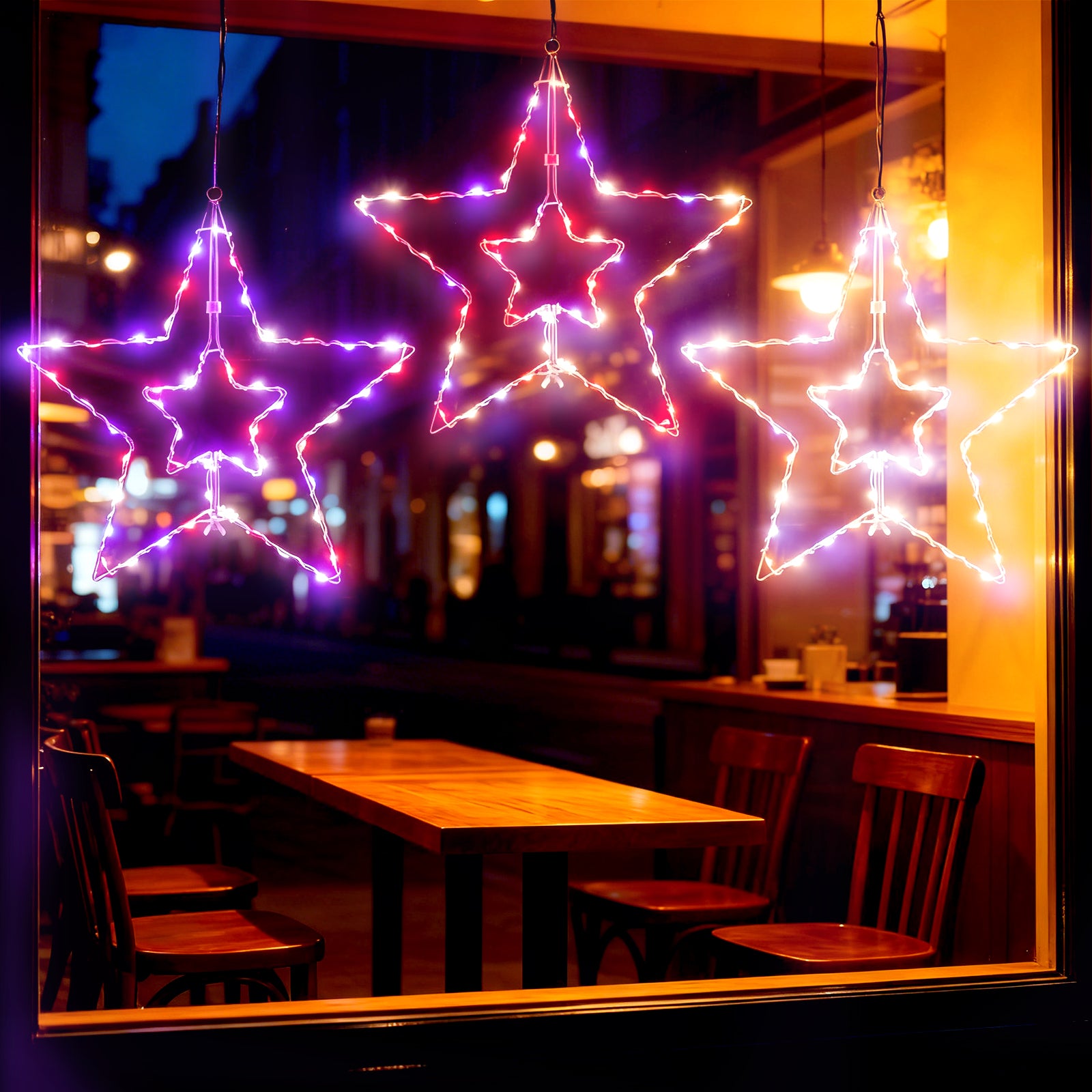 3-Pack Large Hanging Star String Lights, Remote Controlled Multi-Color Window Curtain Lights for Bedroom and Patio,