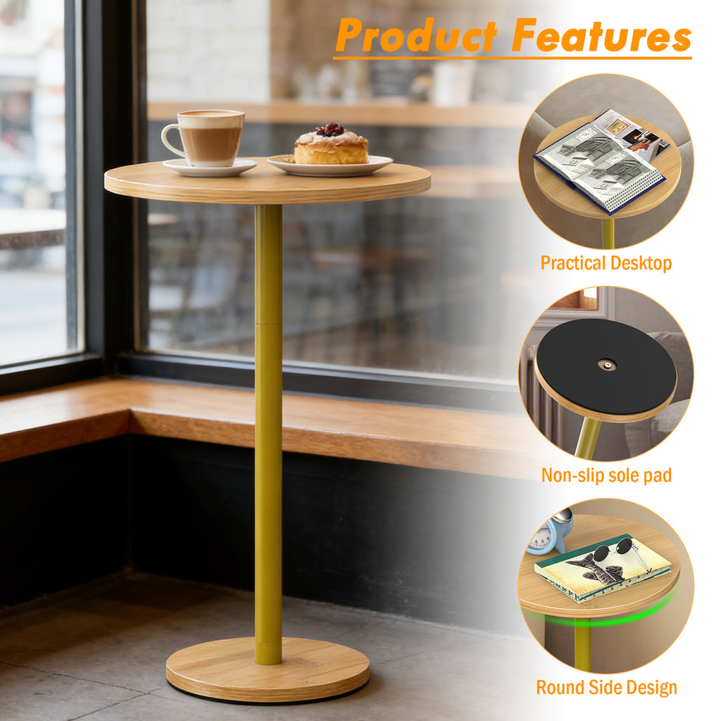 Modern Round Drink Table - Minimalist Martini Coffee Table & Pedestal Accent Table for Living Room, Light Brown,