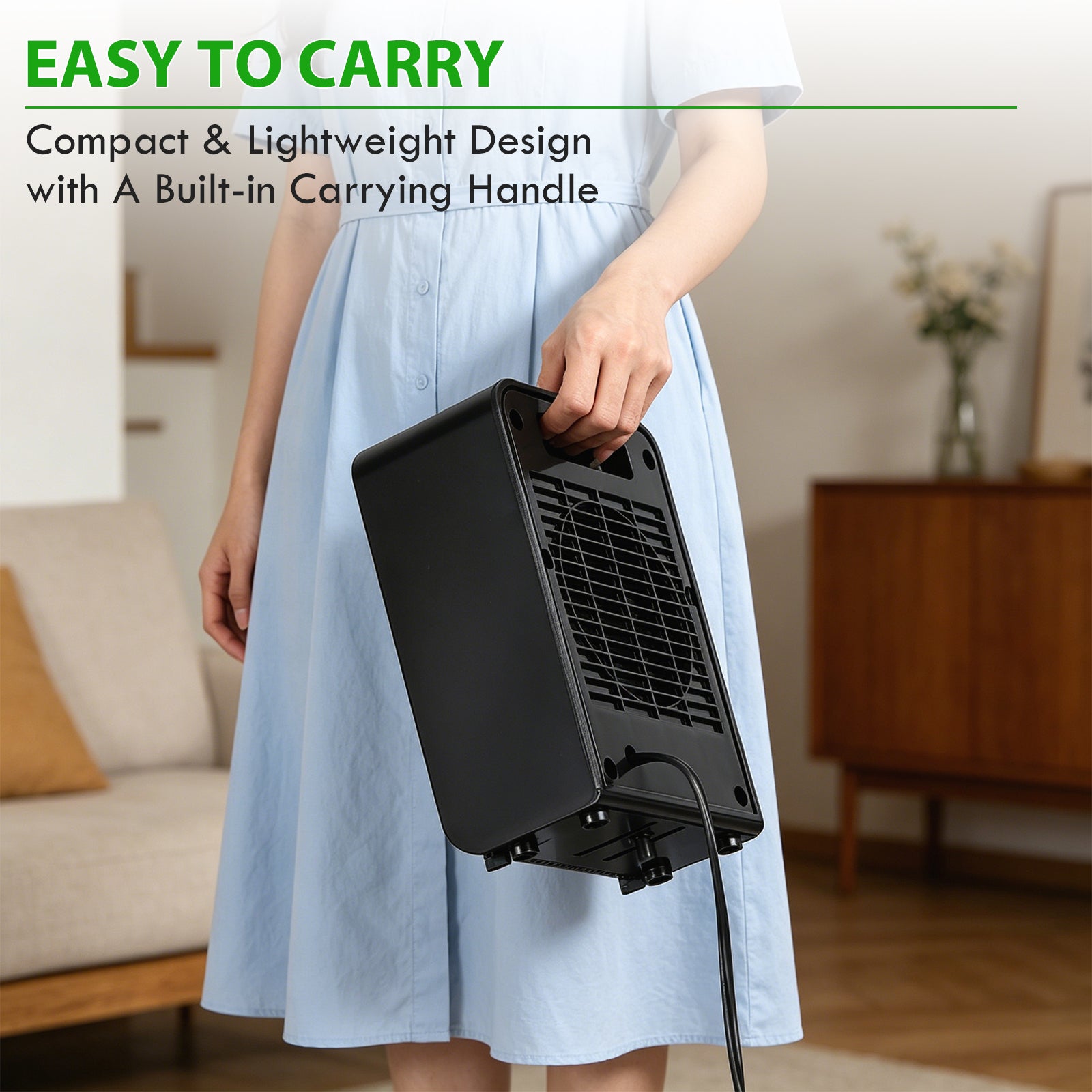 750W/1500W Portable Ceramic Indoor Space Heater with Adjustable Thermostat, Tip-Over & Overheat Protection, Personal Desktop Radiator for Home and Office