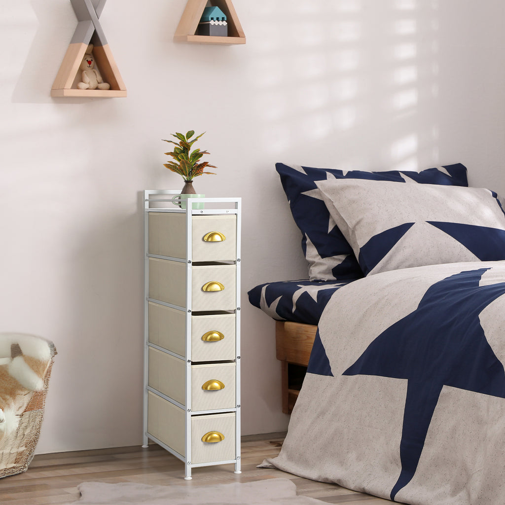 5-Tier Narrow Beige Dresser - Tall Slim Fabric Storage Cabinet for Living Room & Gaps