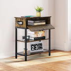 Nightstand with Charging Station & Flip Door, Rustic Side Table with USB Ports for Small Spaces