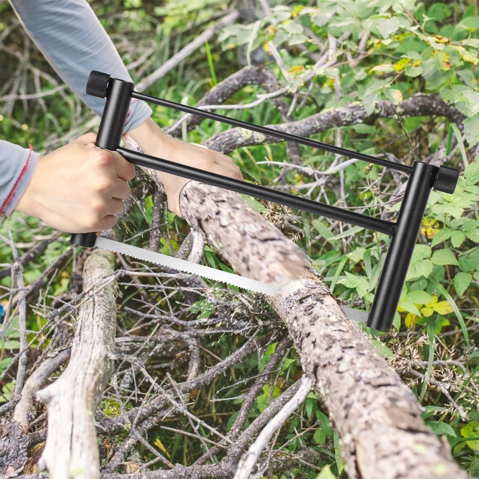 Disassembled Portable Bow Saw, Lightweight Aluminum Frame Camping Hand Saw with Storage Bag for Outdoor Wood Cutting