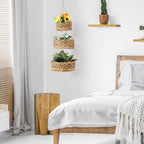 1 piece of 3-layer fruit hanging basket, vegetable storage, natural woven storage basket, seaweed wicker basket storage rack, used for kitchen and living room storage