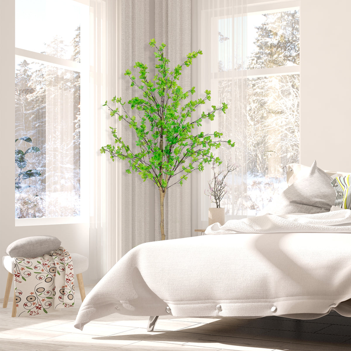 6ft Artificial Olive Tree, Tall Lifelike Faux Olive Tree with Natural Wood Trunk & Silvery Green Leaves for Indoor Home Decor