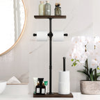 Freestanding Industrial Pipe Toilet Paper Holder with Wood Shelf, Double Roll Dispenser and Reserve Storage for Farmhouse Washroom,