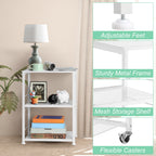 2-Tier Small End Table - White Wood Nightstand with Storage Shelf - Modern Printer Stand & Sofa Side Table for Small Spaces