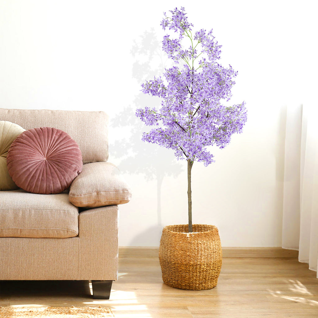 6ft Artificial Winter Jasmine Tree with Purple Flowers, Tall Faux Potted Blooming Plant for Indoor Outdoor Home Decor